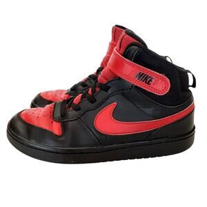 Nike Court Borough Mid 2 High Top Sneakers Boys 3 Black Red Basketball Shoes 3Y